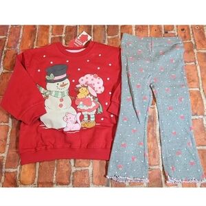 Strawberry Shortcake Girls Outfit Set Christmas Snowman Kitty Nwt Sz 2t